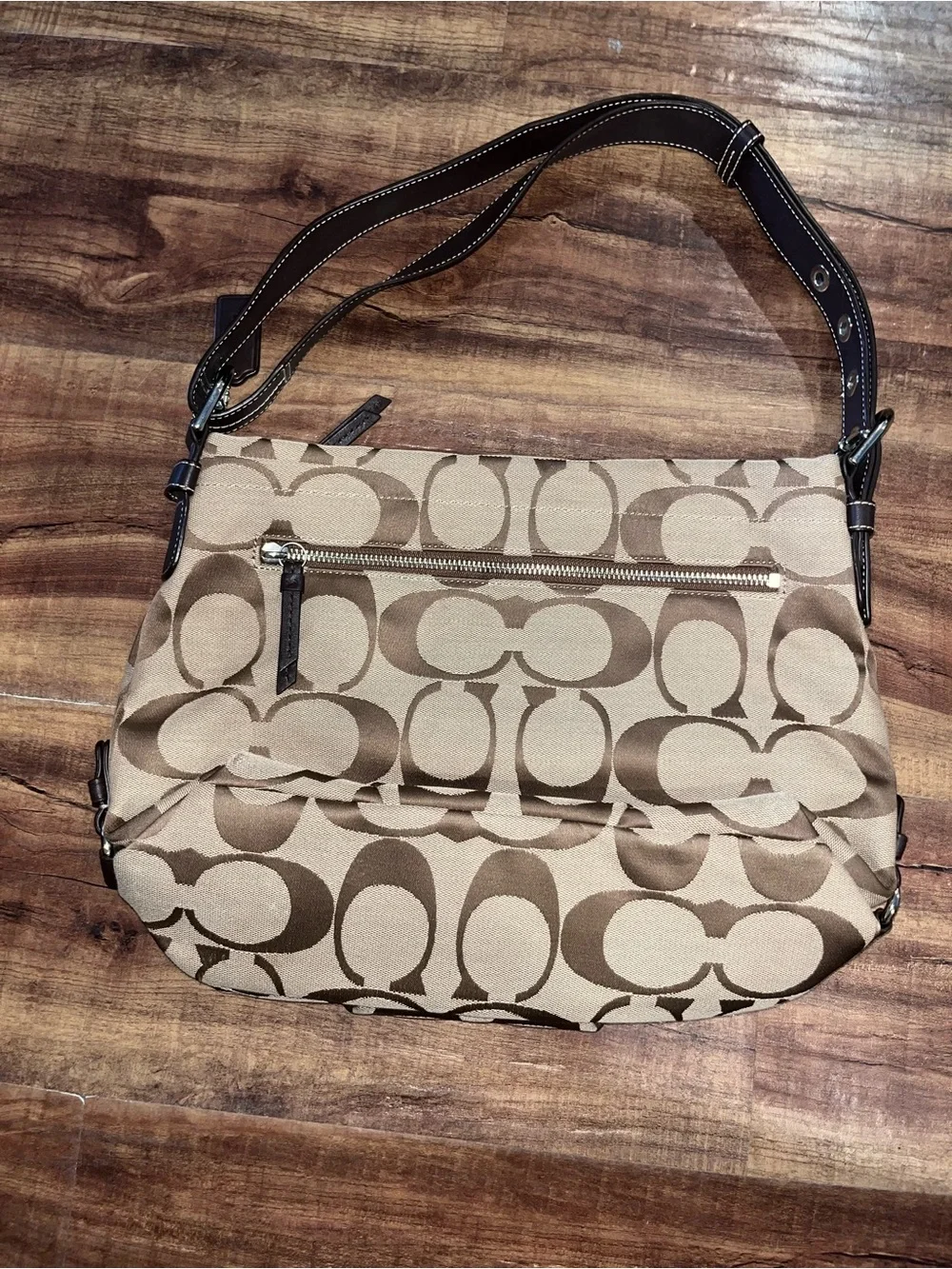 Coach Canvas Shoulder Bag in Khaki and Brown